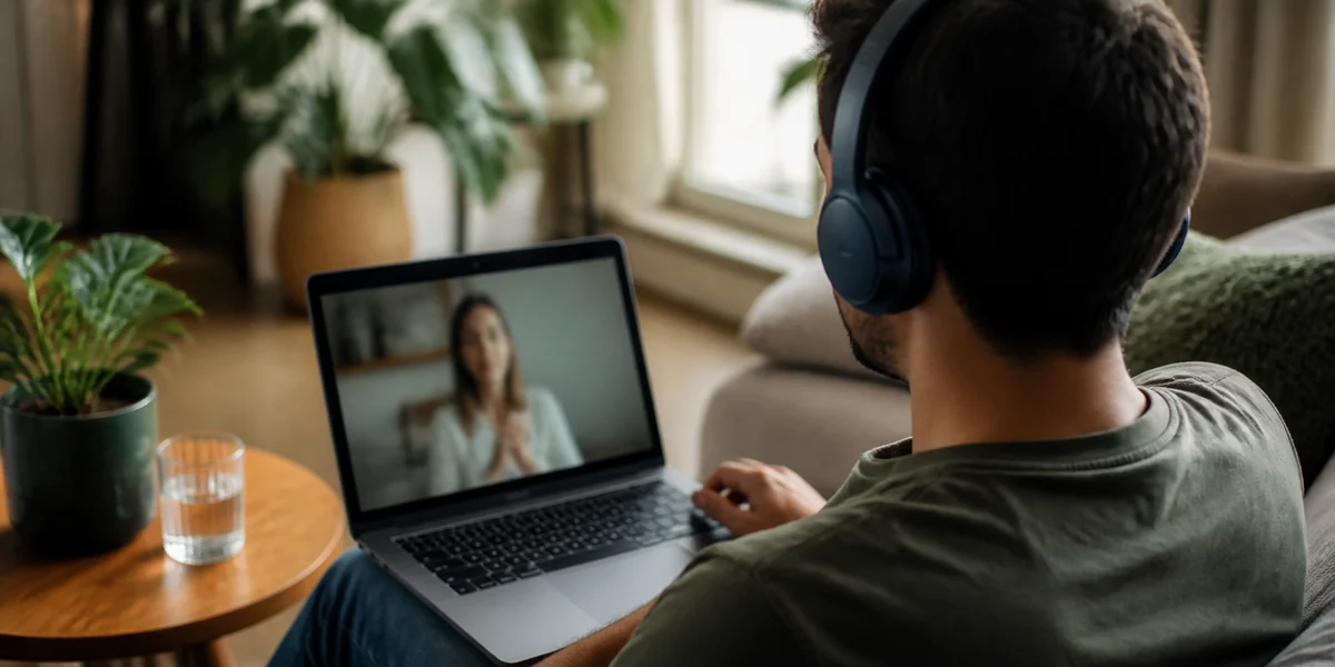 Paciente participando de uma consulta de acompanhamento online