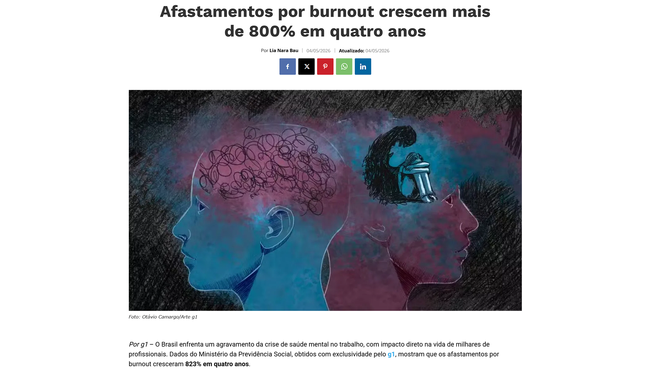Reportagem sobre o crescimento dos afastamentos por burnout em quatro anos